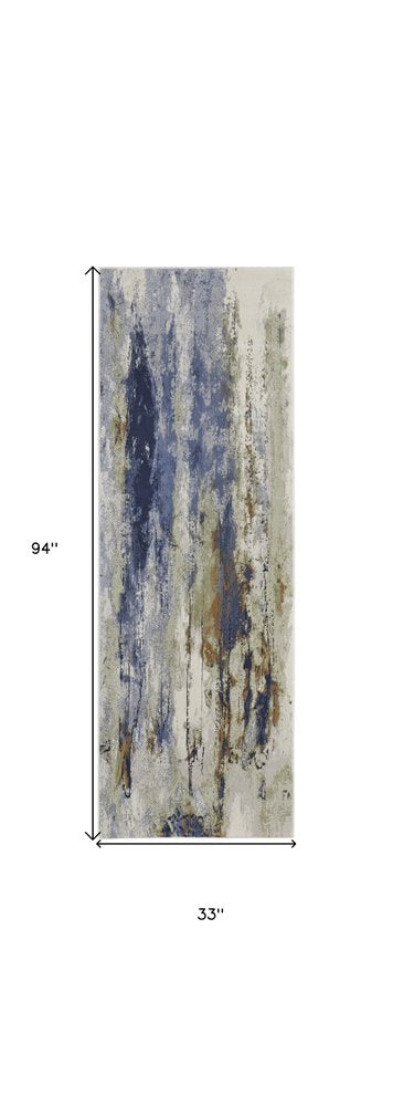 4' X 6' Blue Orange And Ivory Abstract Area Rug