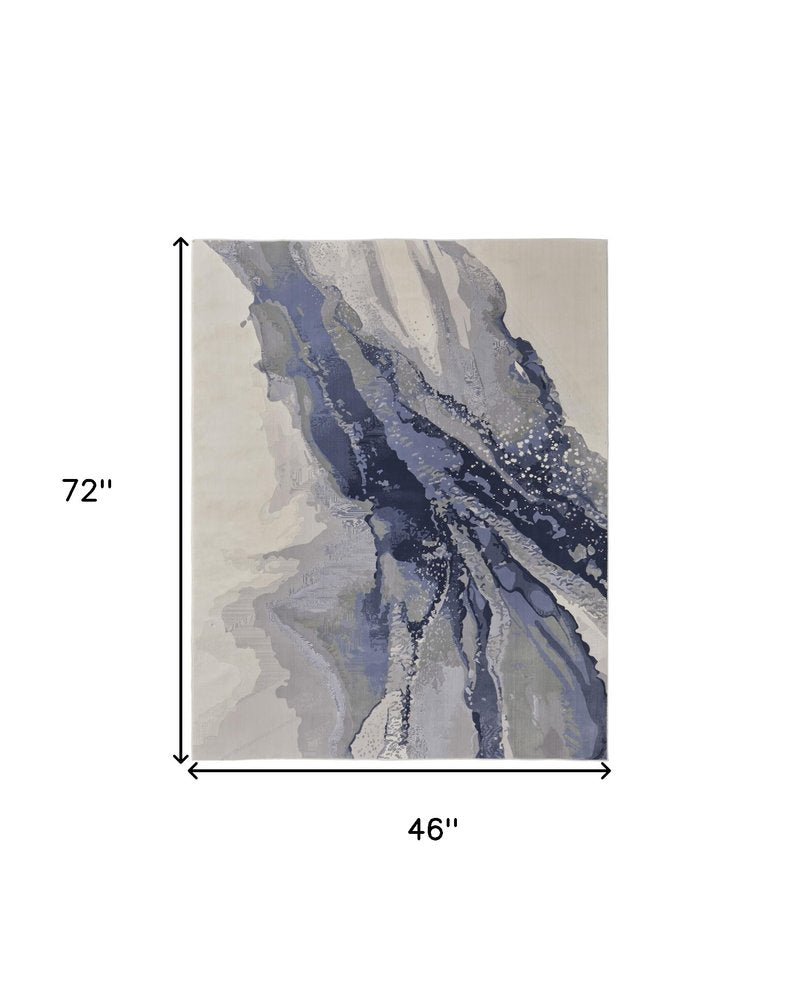 4' X 6' Blue Gray And Ivory Abstract Area Rug