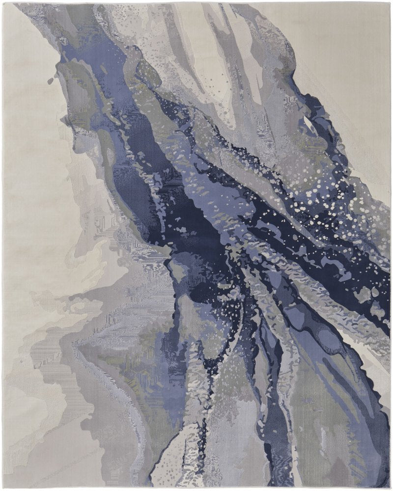 4' X 6' Blue Gray And Ivory Abstract Area Rug