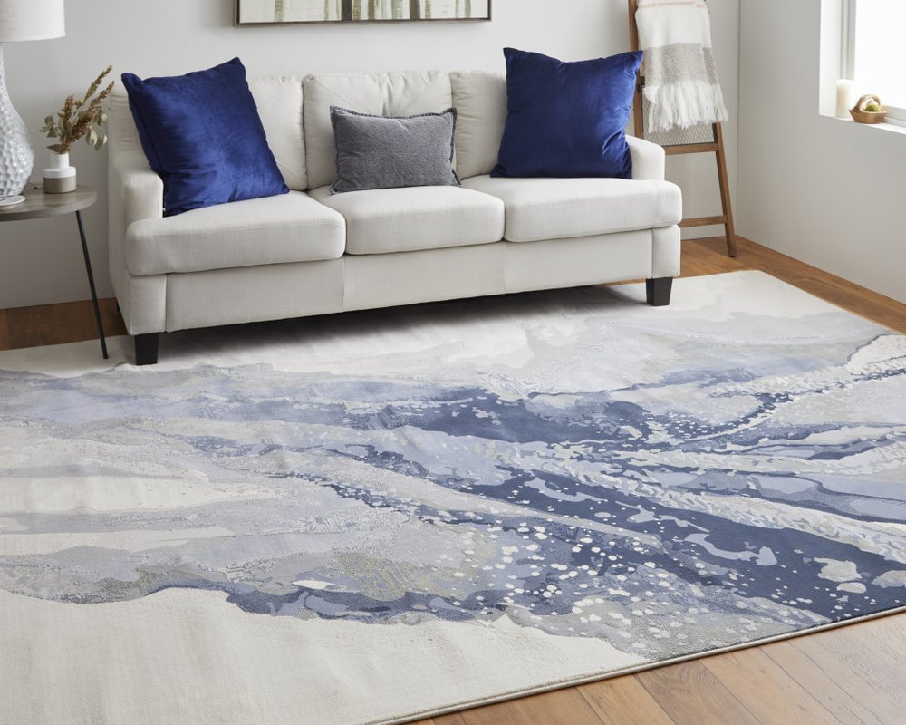 4' X 6' Blue Gray And Ivory Abstract Area Rug