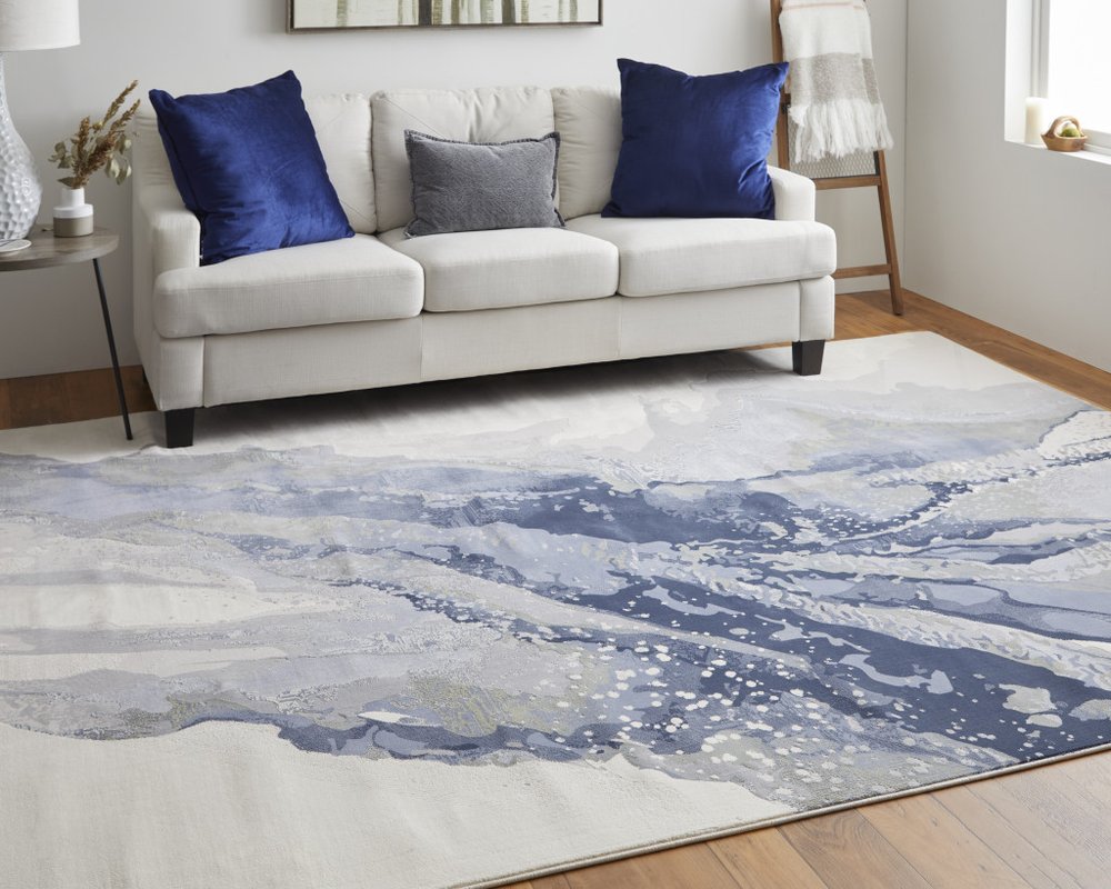 4' X 6' Blue Gray And Ivory Abstract Area Rug