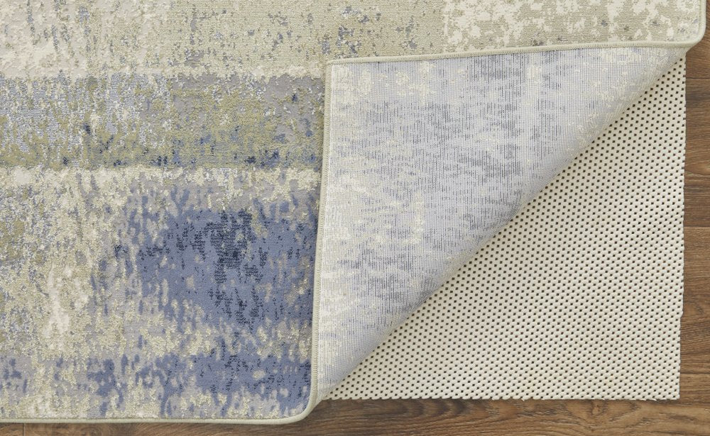 4' X 6' Blue Green And Ivory Abstract Distressed Area Rug