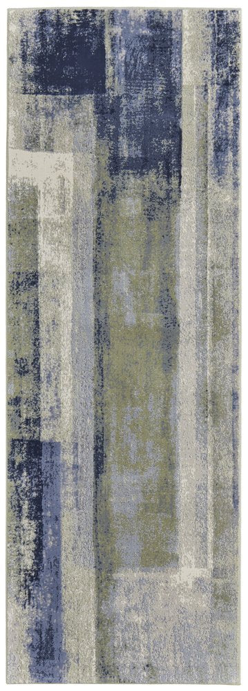 4' X 6' Blue Green And Ivory Abstract Distressed Area Rug