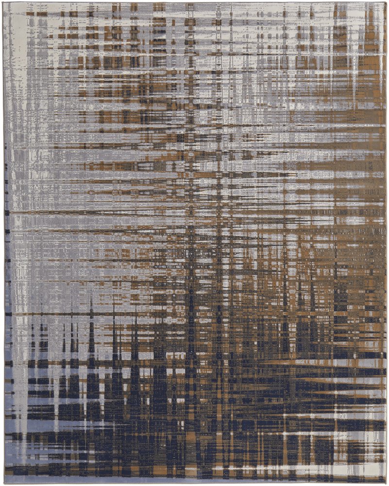 4' X 6' Blue Orange And Gray Abstract Area Rug