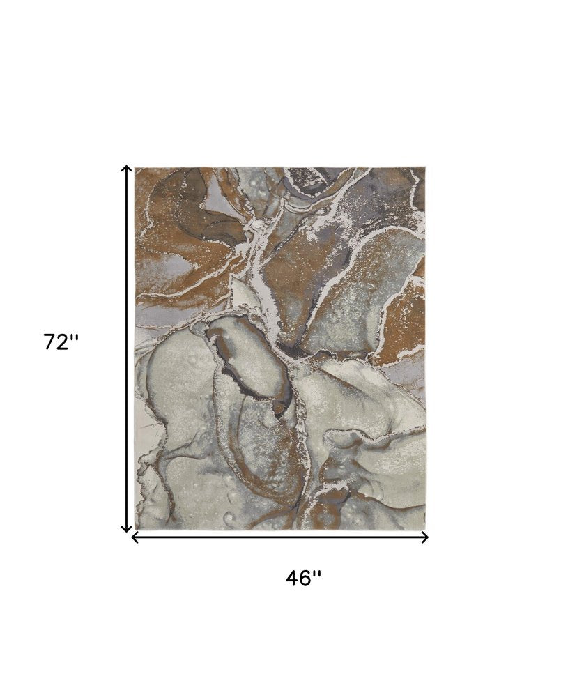 4' X 6' Gray and Brown Marble Power Loom Area Rug