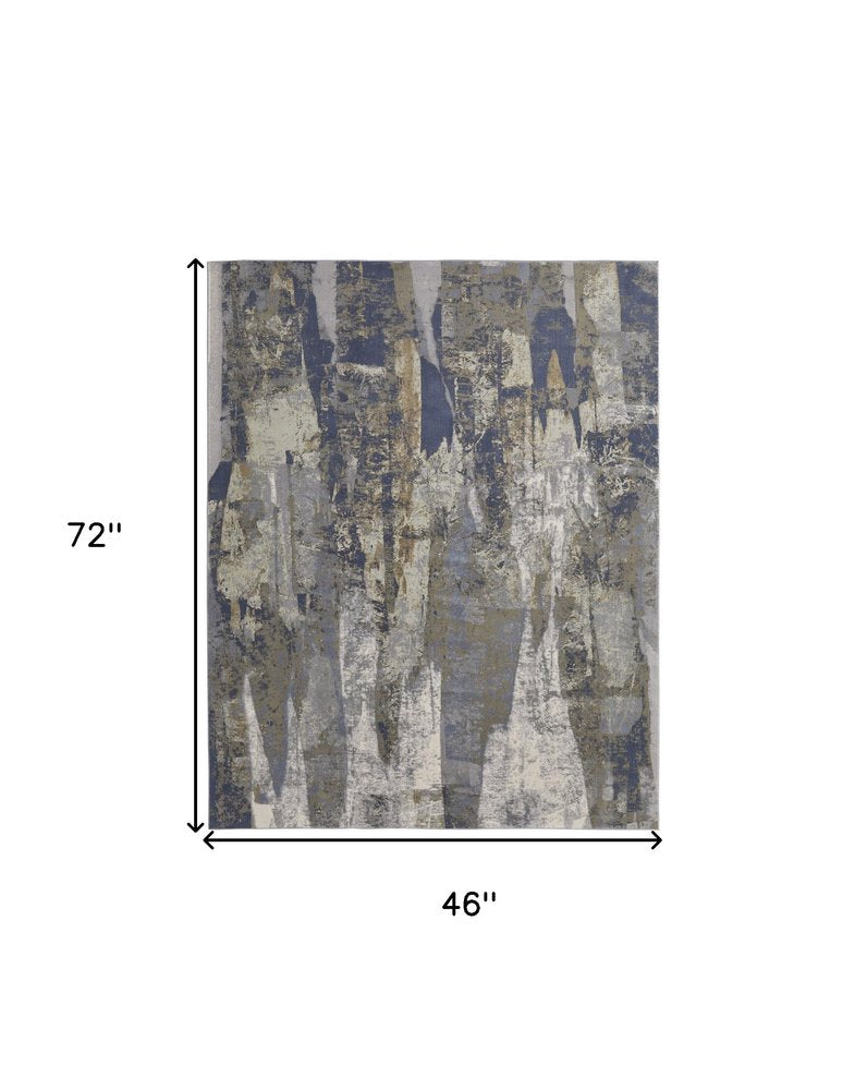4' X 6' Blue Gray And Tan Abstract Distressed Area Rug
