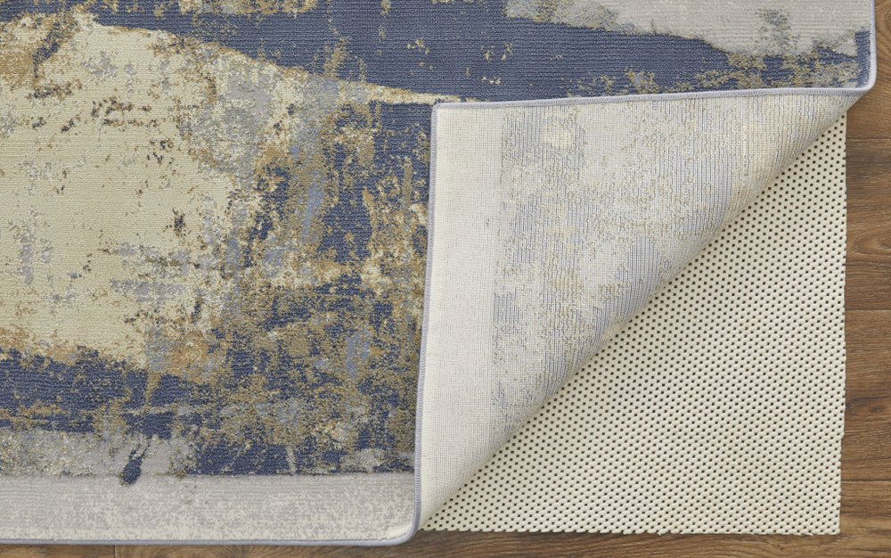 4' X 6' Blue Gray And Tan Abstract Distressed Area Rug