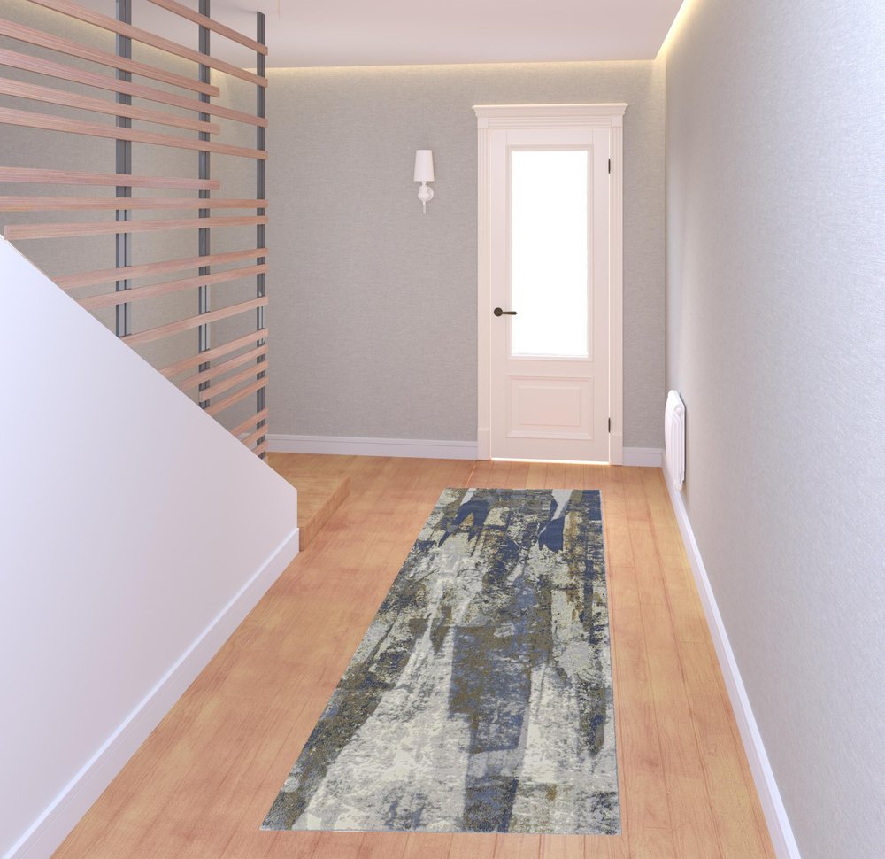 4' X 6' Blue Gray And Tan Abstract Distressed Area Rug