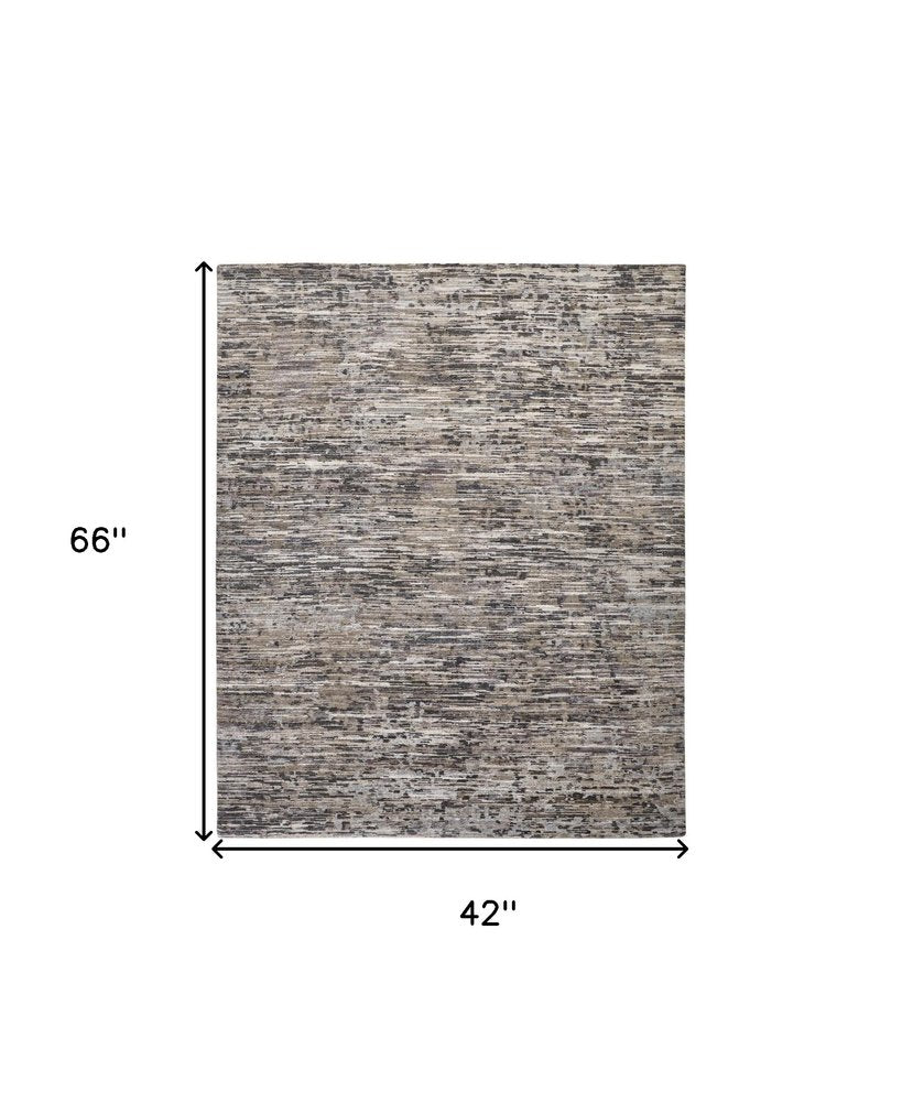 4' X 6' Gray Brown And Beige Wool Abstract Hand Knotted Area Rug
