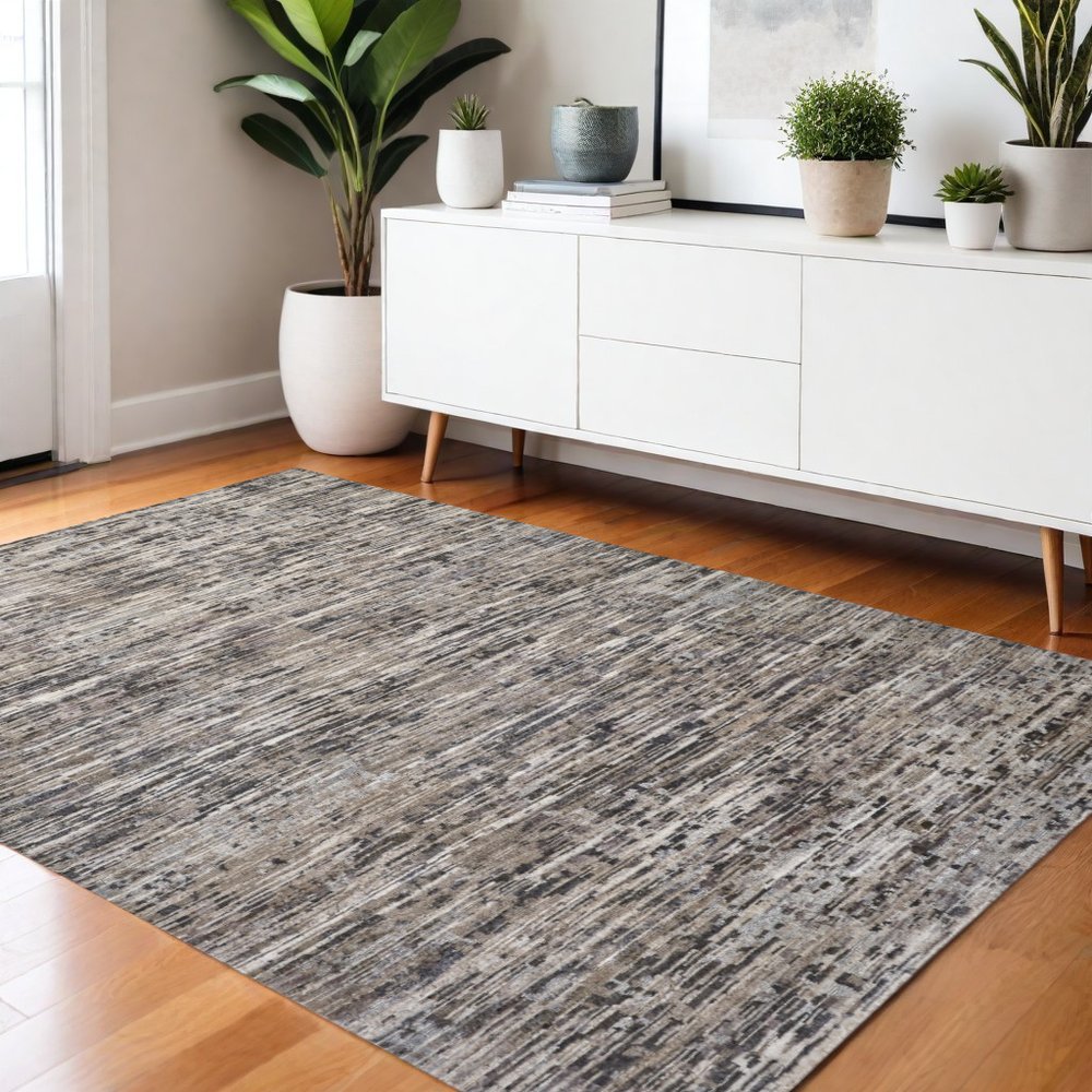 4' X 6' Gray Brown And Beige Wool Abstract Hand Knotted Area Rug