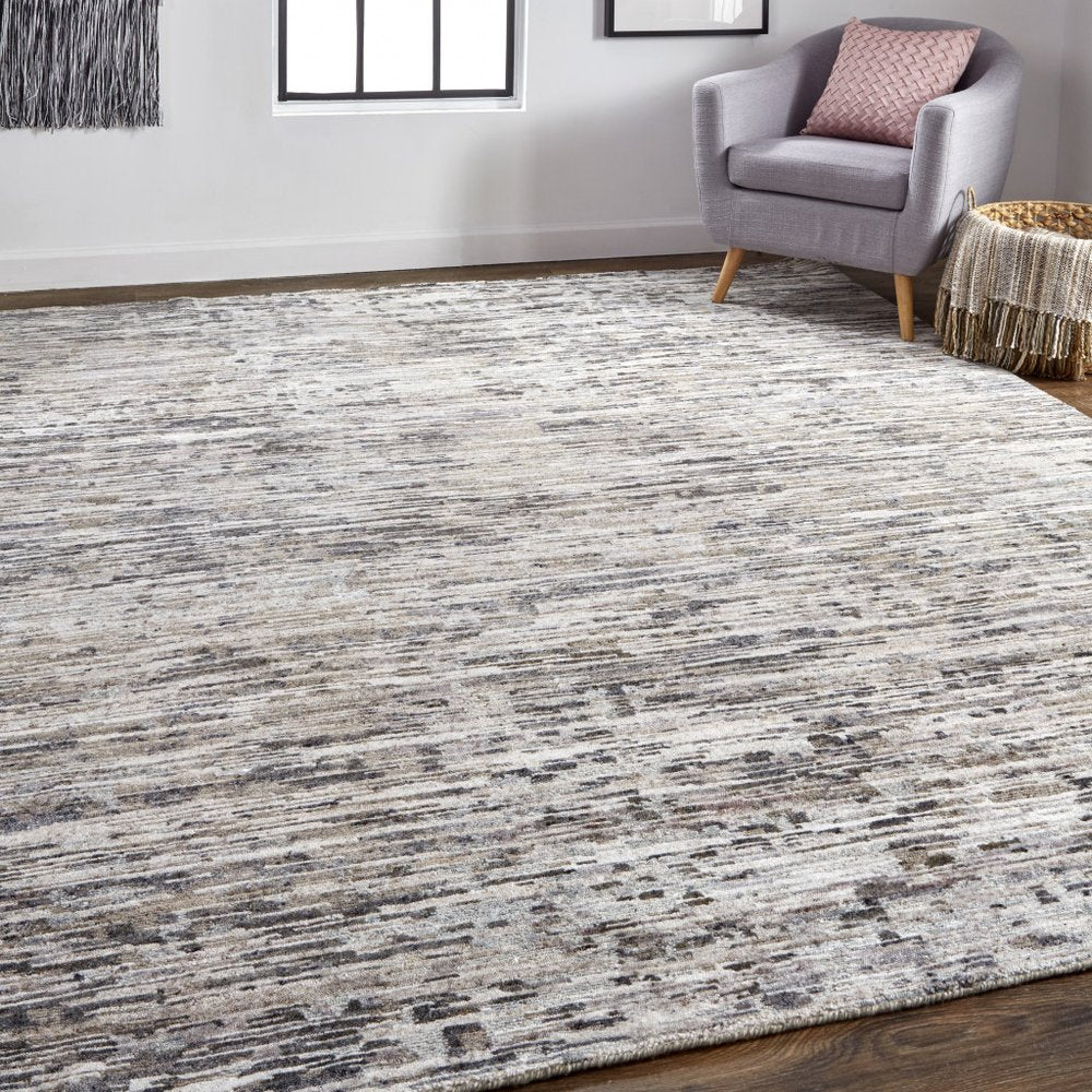 4' X 6' Gray Brown And Beige Wool Abstract Hand Knotted Area Rug