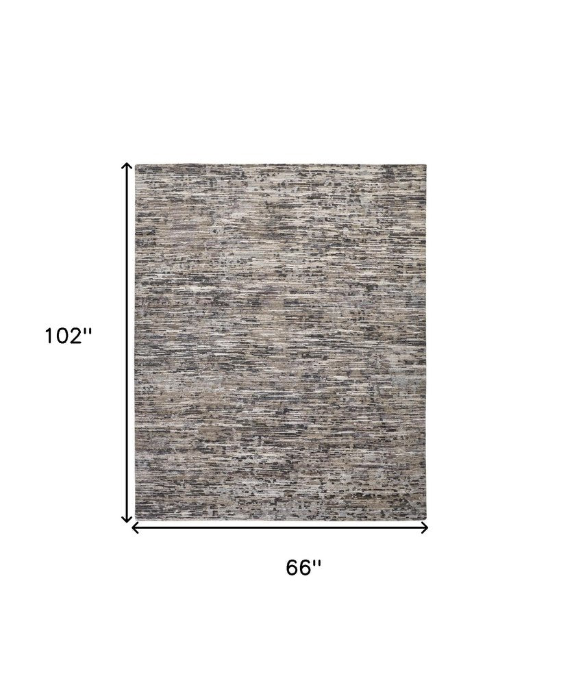 4' X 6' Gray Brown And Beige Wool Abstract Hand Knotted Area Rug