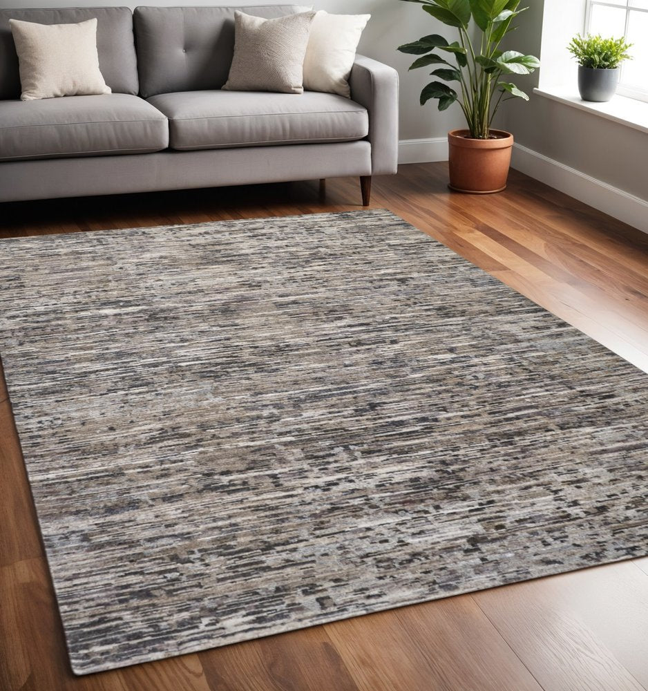 4' X 6' Gray Brown And Beige Wool Abstract Hand Knotted Area Rug