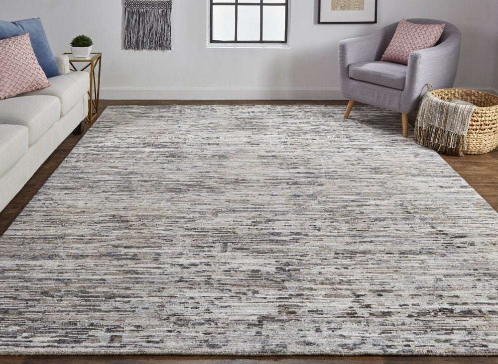 4' X 6' Gray Brown And Beige Wool Abstract Hand Knotted Area Rug