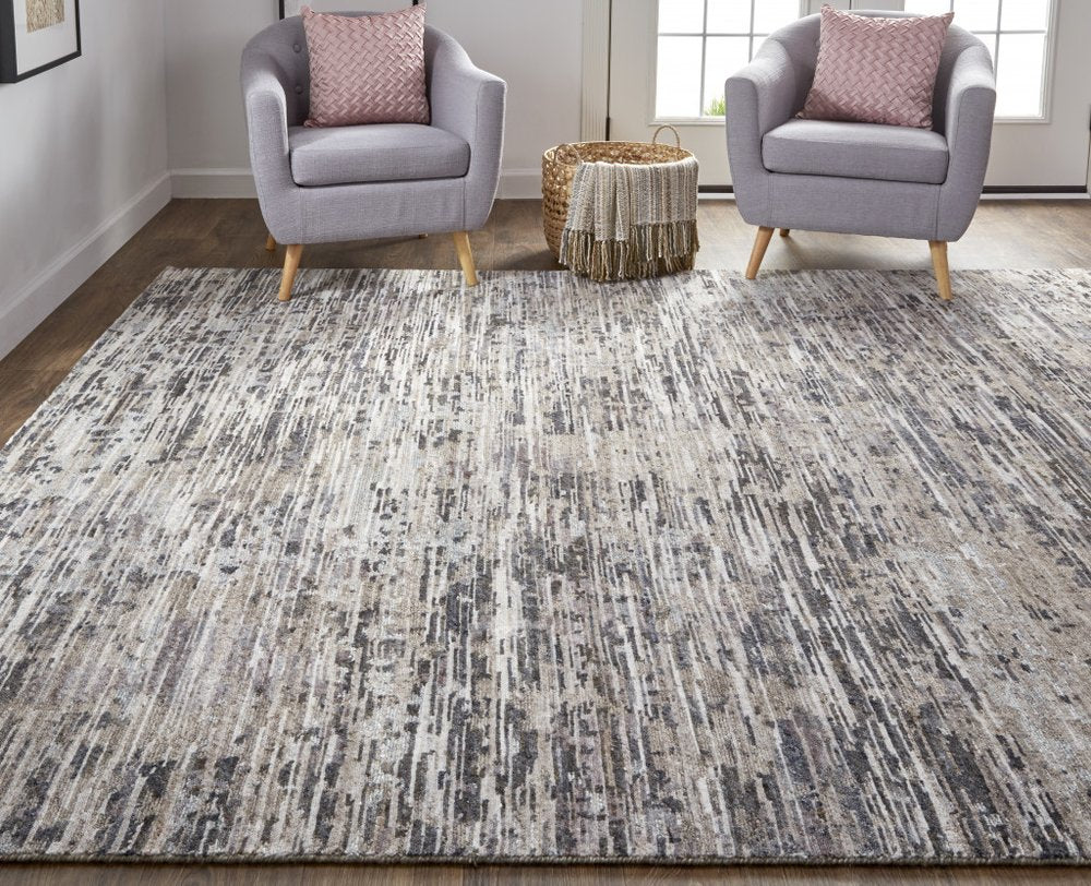 4' X 6' Gray Brown And Beige Wool Abstract Hand Knotted Area Rug