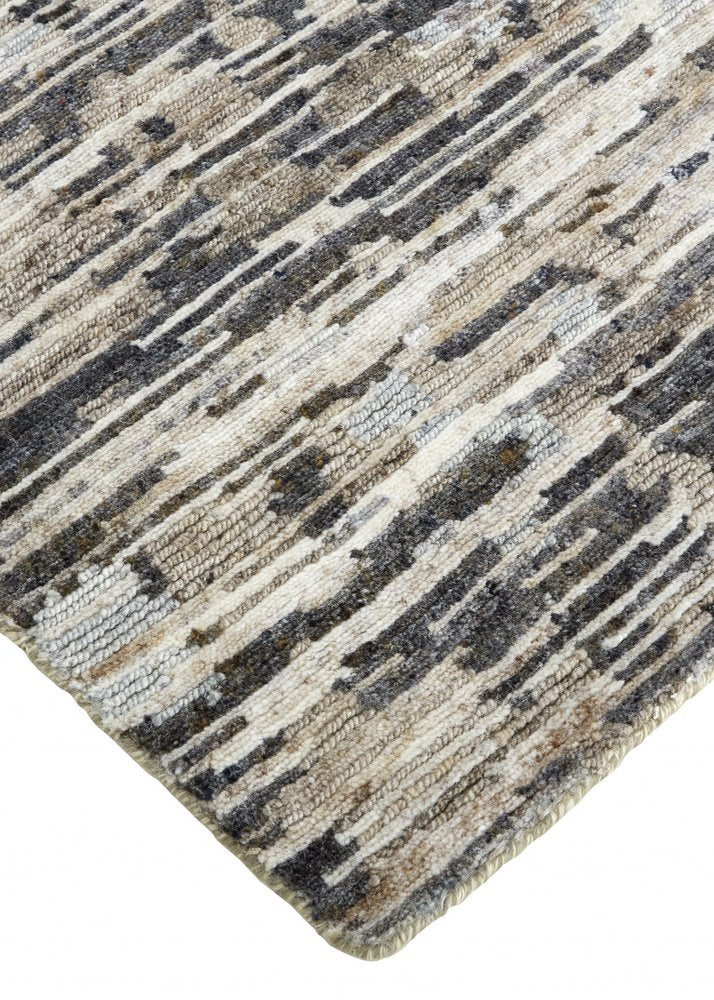 4' X 6' Gray Brown And Beige Wool Abstract Hand Knotted Area Rug