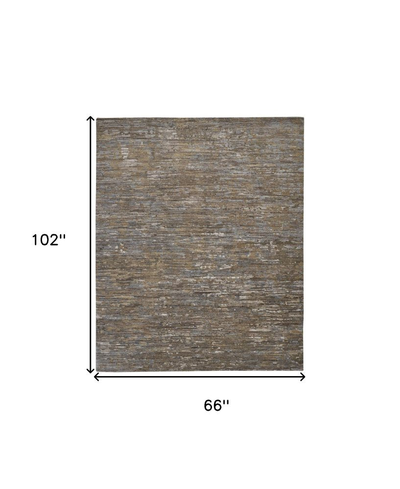 8' X 10' Brown And Gray Wool Abstract Hand Knotted Area Rug