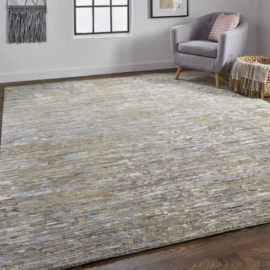 8' X 10' Brown And Gray Wool Abstract Hand Knotted Area Rug