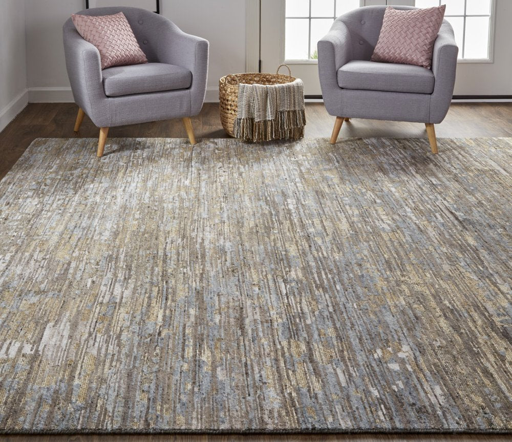 8' X 10' Brown And Gray Wool Abstract Hand Knotted Area Rug
