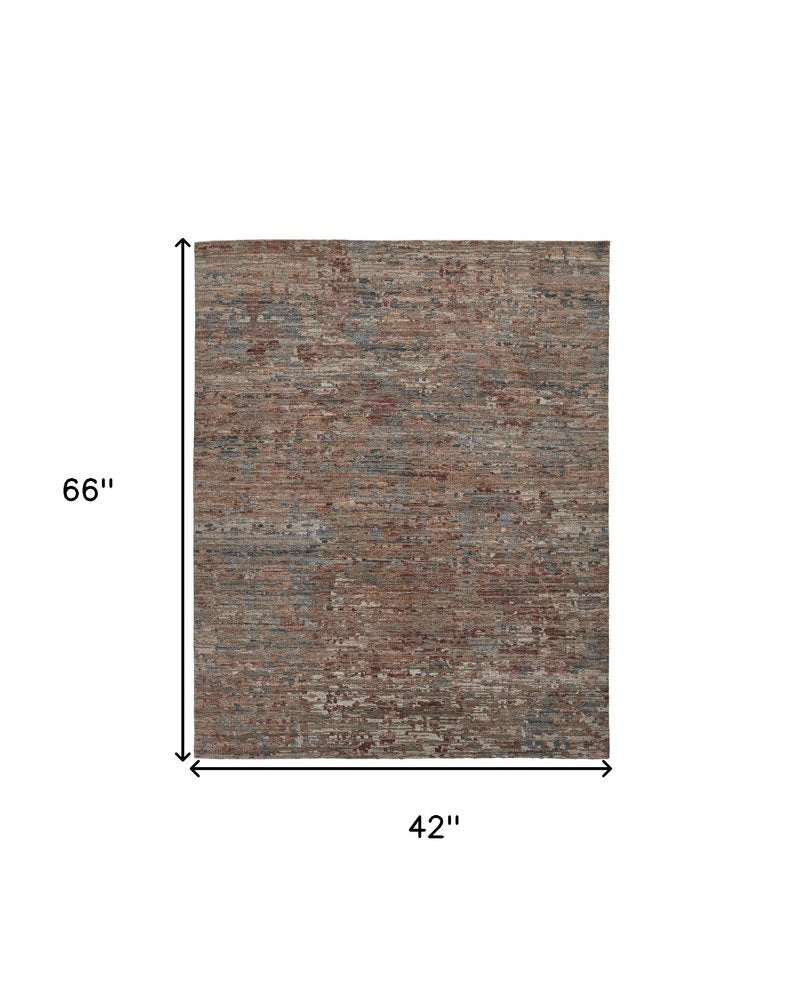 5' X 8' Red And Blue Wool Abstract Hand Knotted Area Rug