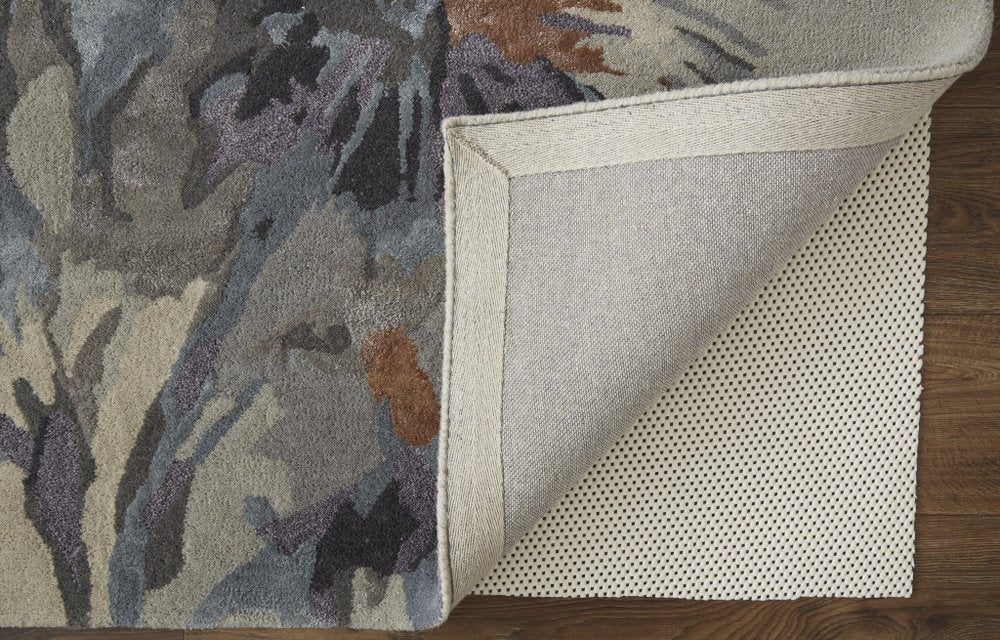 2' X 3' Blue and Gray Wool Floral Hand Tufted Area Rug