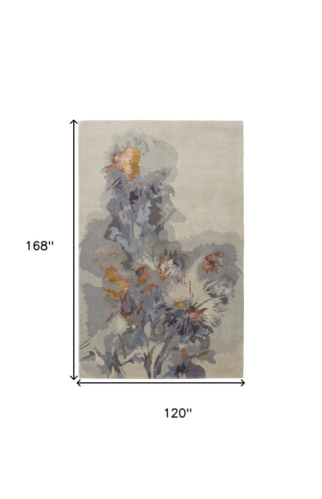 2' X 3' Blue and Gray Wool Floral Hand Tufted Area Rug