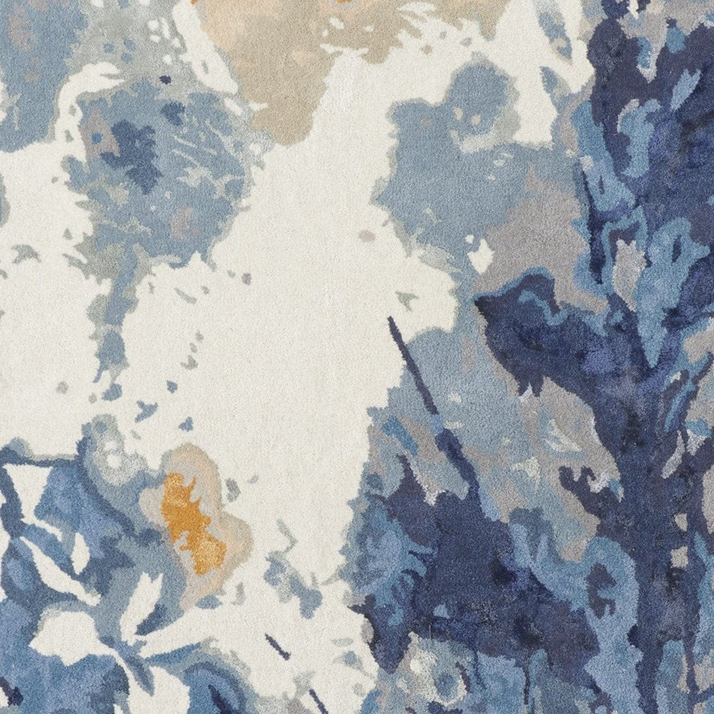 5' X 8' Blue Copper And Ivory Wool Floral Hand Tufted Area Rug