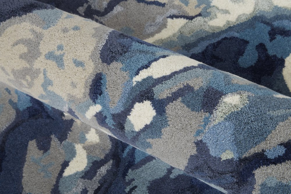 5' X 8' Blue Copper And Ivory Wool Floral Hand Tufted Area Rug