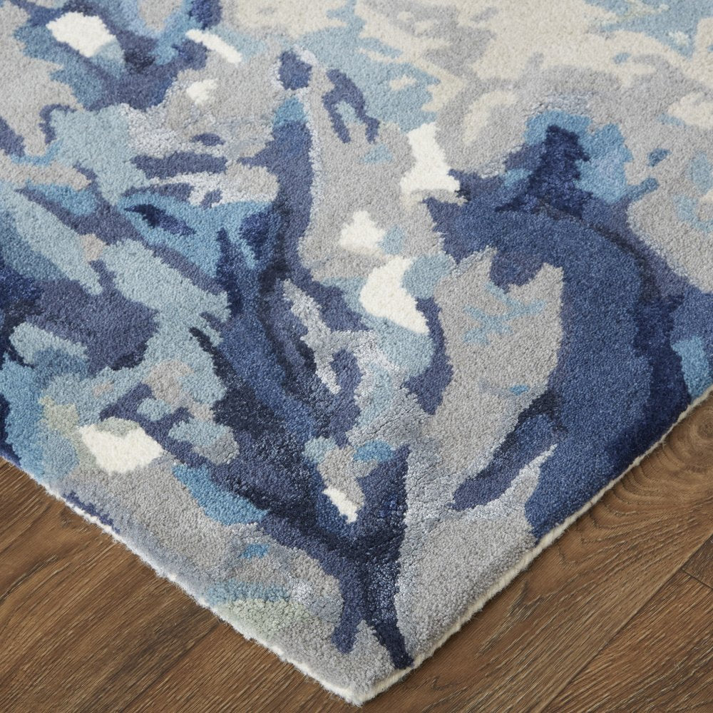 5' X 8' Blue Copper And Ivory Wool Floral Hand Tufted Area Rug