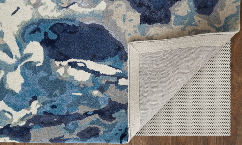 5' X 8' Blue Copper And Ivory Wool Floral Hand Tufted Area Rug