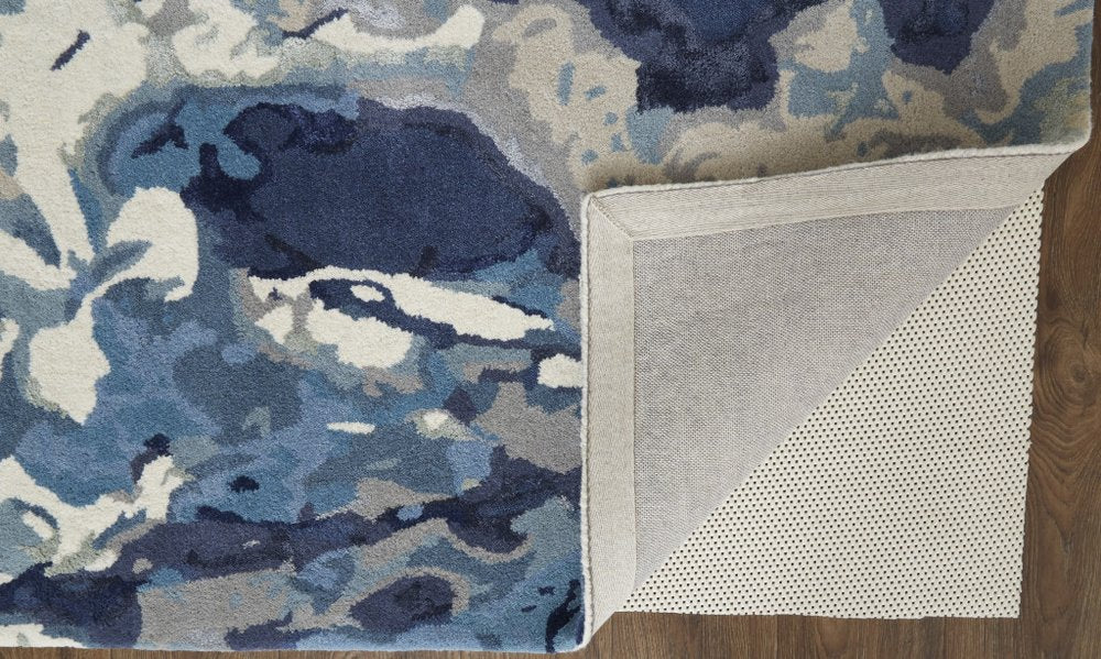 5' X 8' Blue Copper And Ivory Wool Floral Hand Tufted Area Rug