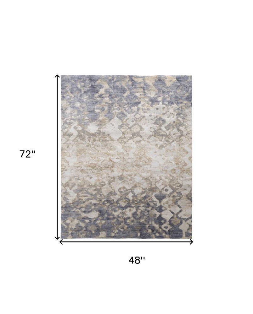 12' X 15' Ivory Tan And Blue Abstract Distressed Area Rug