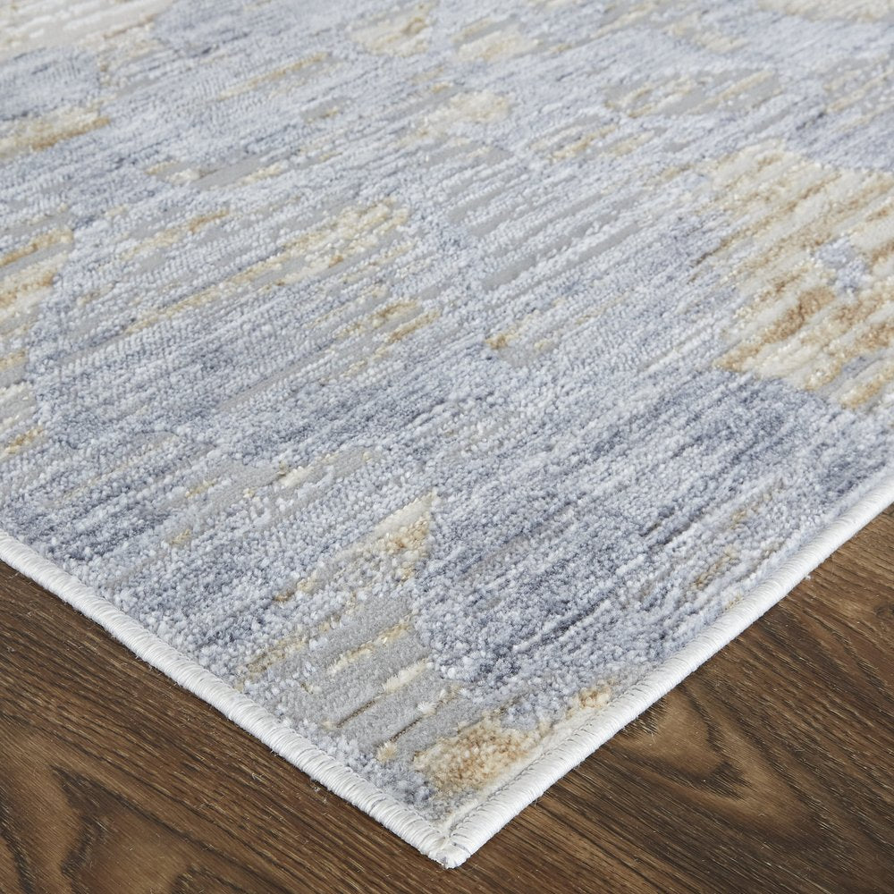 12' X 15' Ivory Tan And Blue Abstract Distressed Area Rug