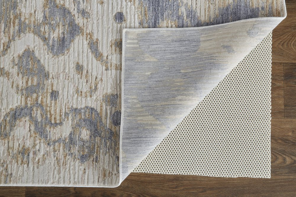 12' X 15' Ivory Tan And Blue Abstract Distressed Area Rug