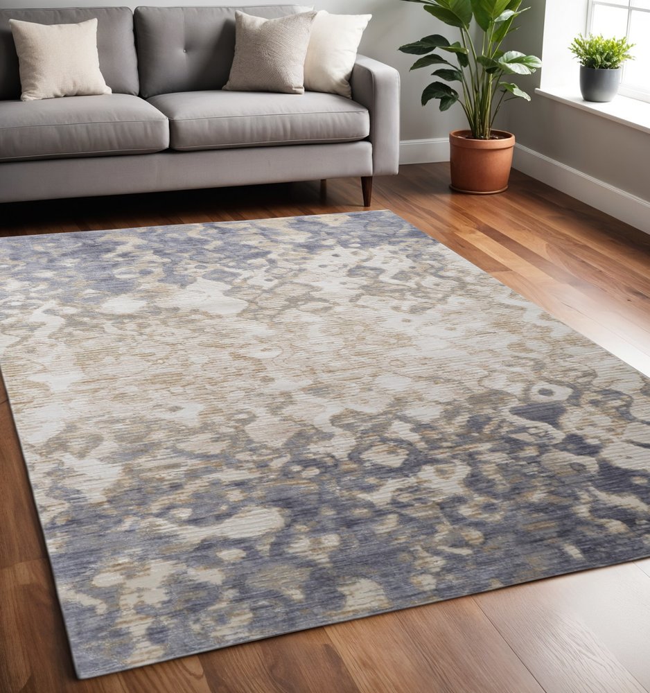 12' X 15' Ivory Tan And Blue Abstract Distressed Area Rug
