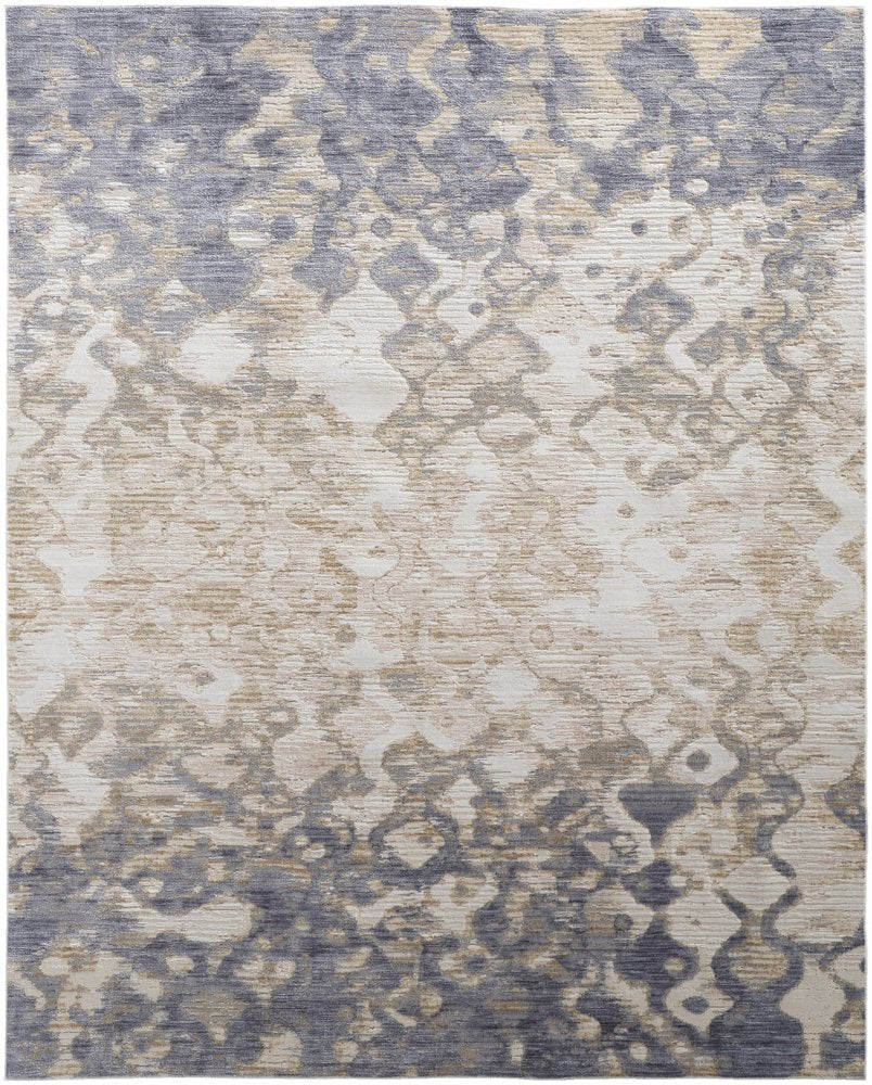 12' X 15' Ivory Tan And Blue Abstract Distressed Area Rug