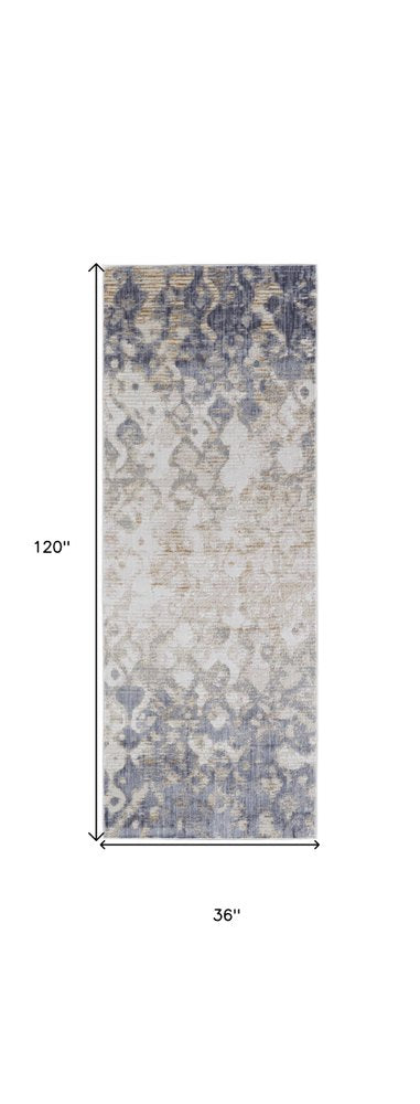 12' X 15' Ivory Tan And Blue Abstract Distressed Area Rug