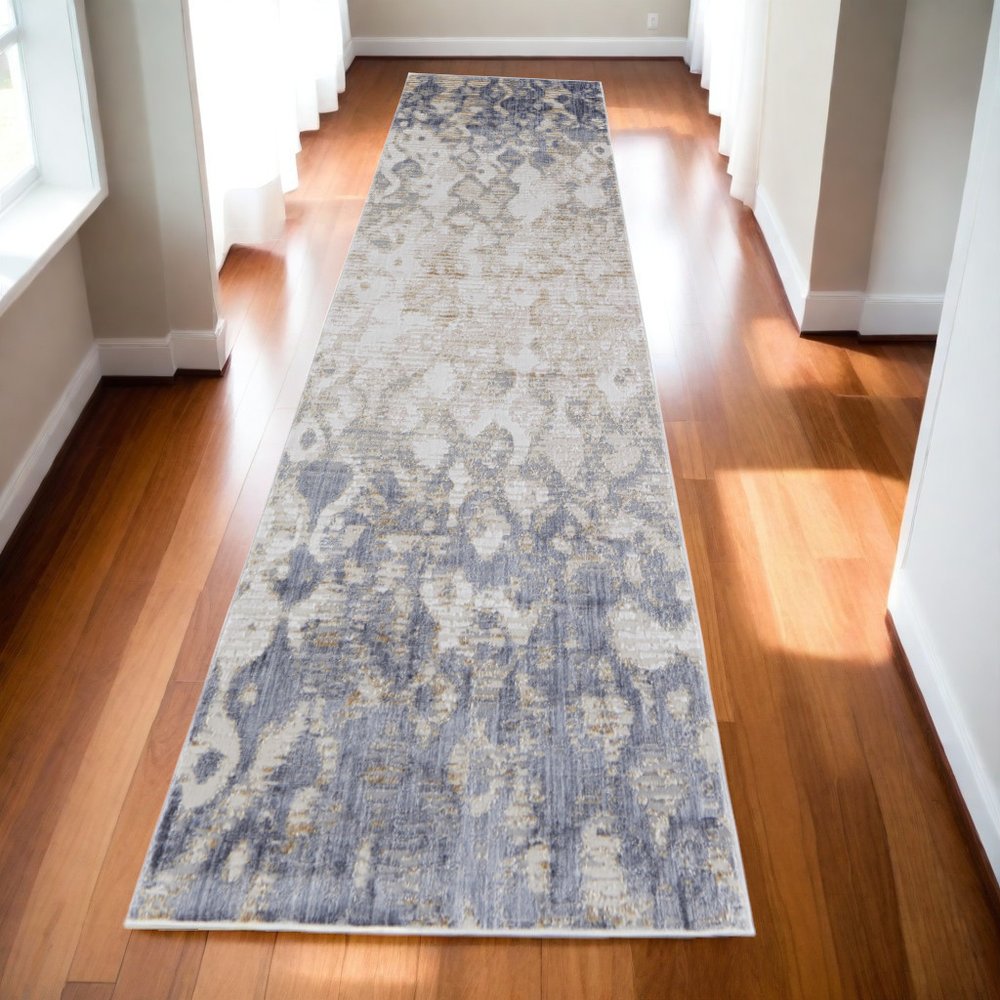 12' X 15' Ivory Tan And Blue Abstract Distressed Area Rug