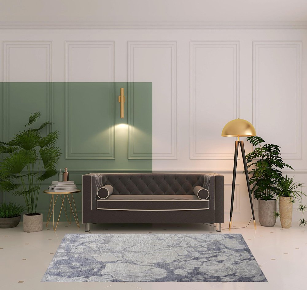 4' X 6' Ivory And Blue Abstract Power Loom Distressed Area Rug