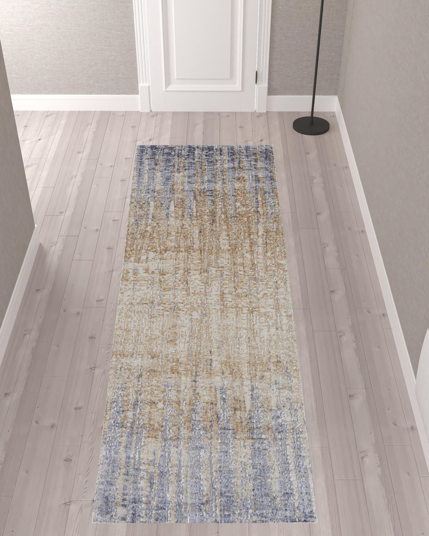 4' X 6' Tan Brown And Blue Abstract Power Loom Distressed Area Rug