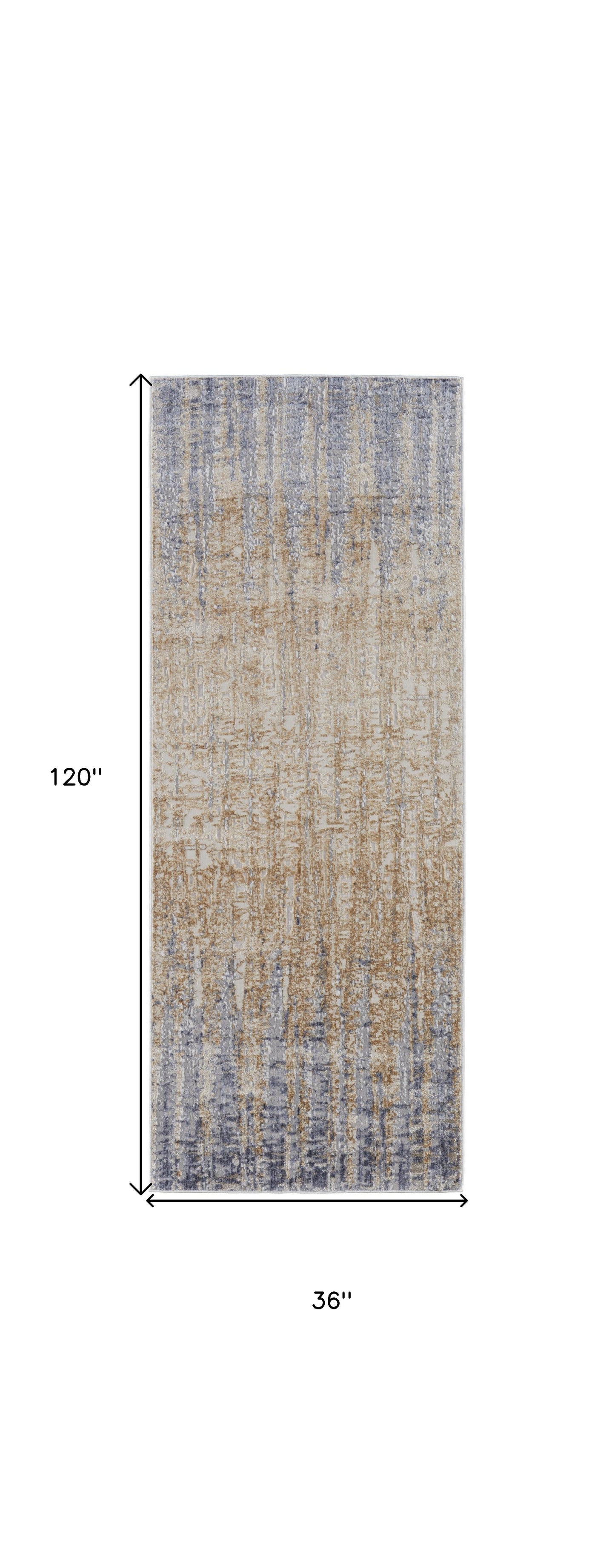 4' X 6' Tan Brown And Blue Abstract Power Loom Distressed Area Rug