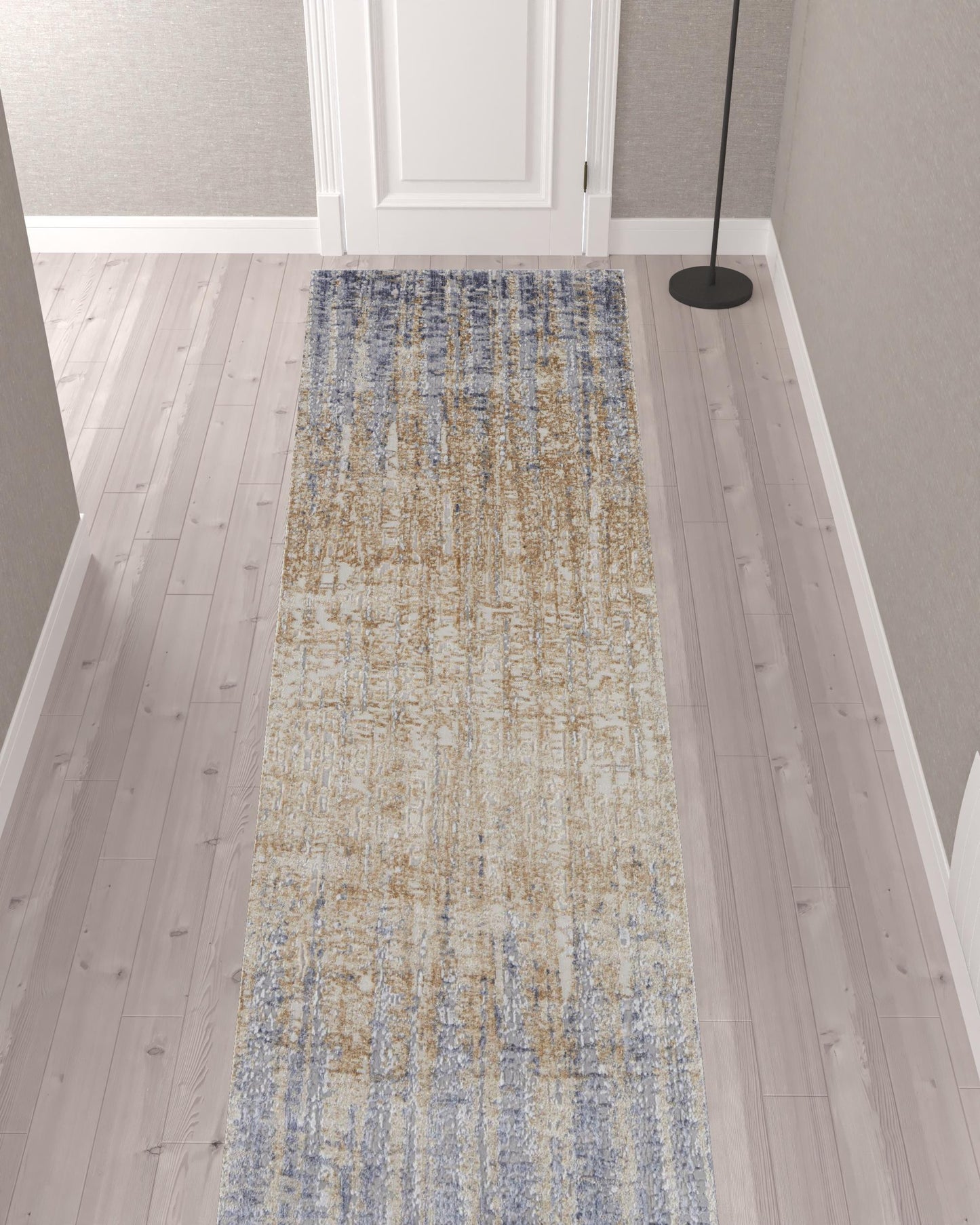 4' X 6' Tan Brown And Blue Abstract Power Loom Distressed Area Rug