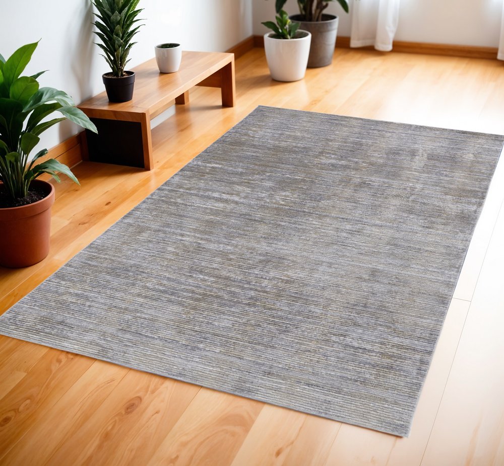 8' X 10' Taupe Silver and Tan Abstract Power Loom Non Skid Area Rug