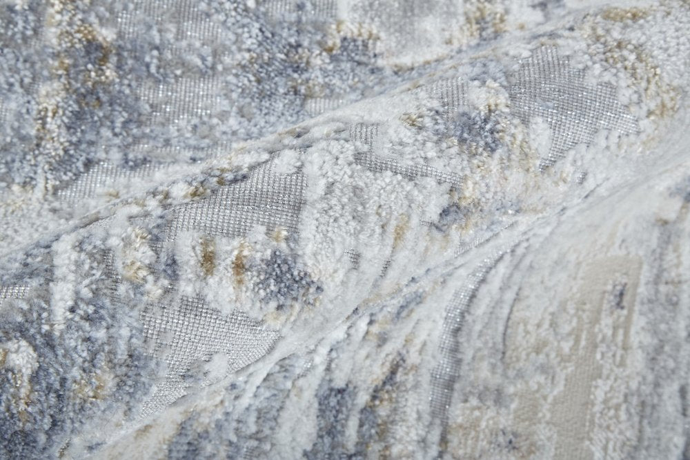 4' X 6' Ivory Gray And Blue Abstract Distressed Area Rug