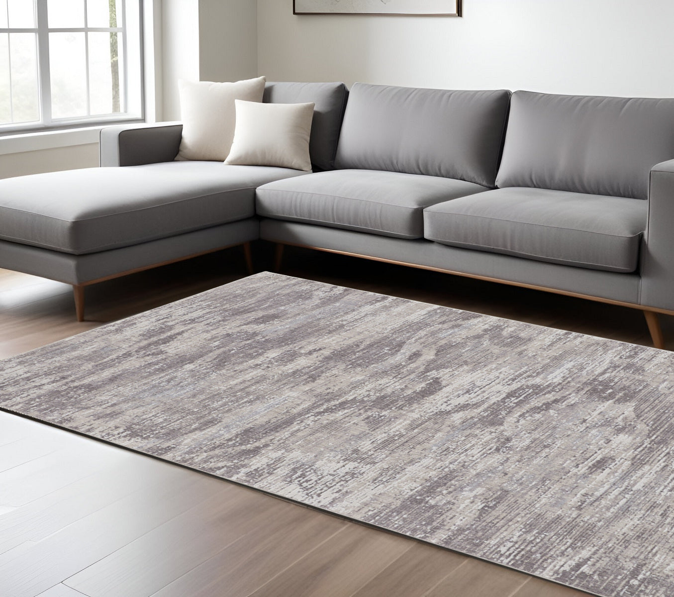 4' X 6' Tan and Gray Abstract Power Loom Distressed Area Rug