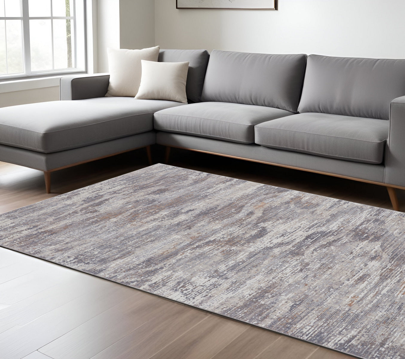 4' X 6' Tan and Gray Abstract Power Loom Distressed Area Rug