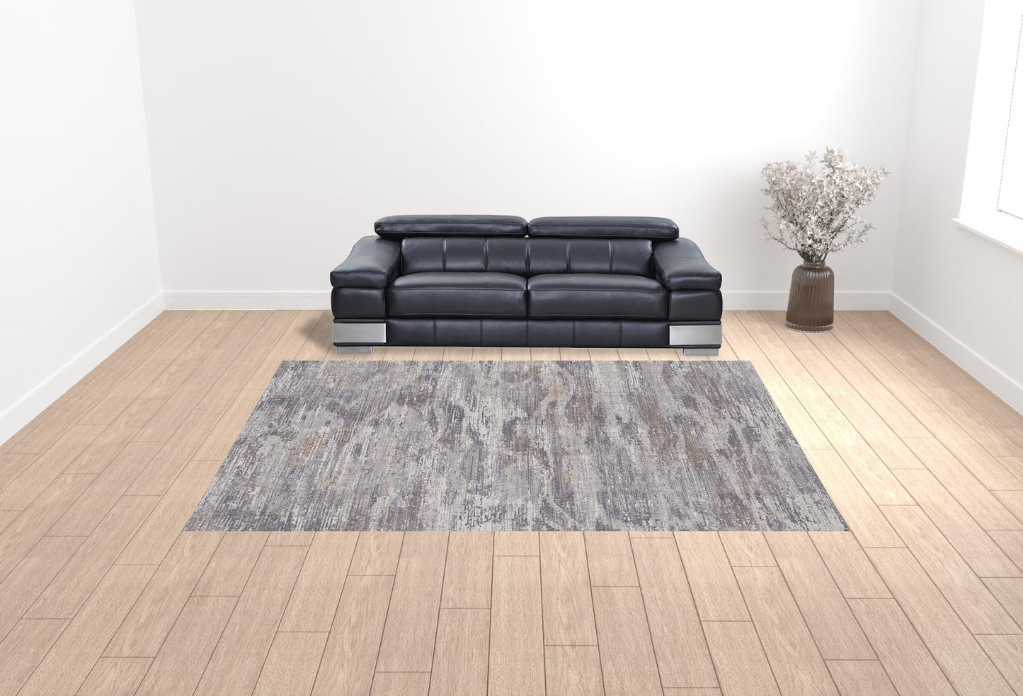4' X 6' Tan and Gray Abstract Power Loom Distressed Area Rug