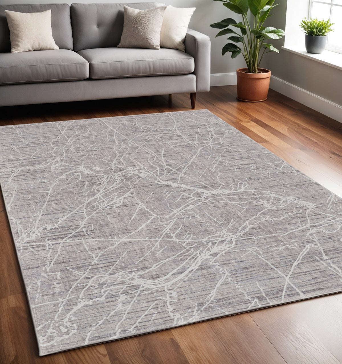 4' X 6' Gray Abstract Power Loom Distressed Area Rug