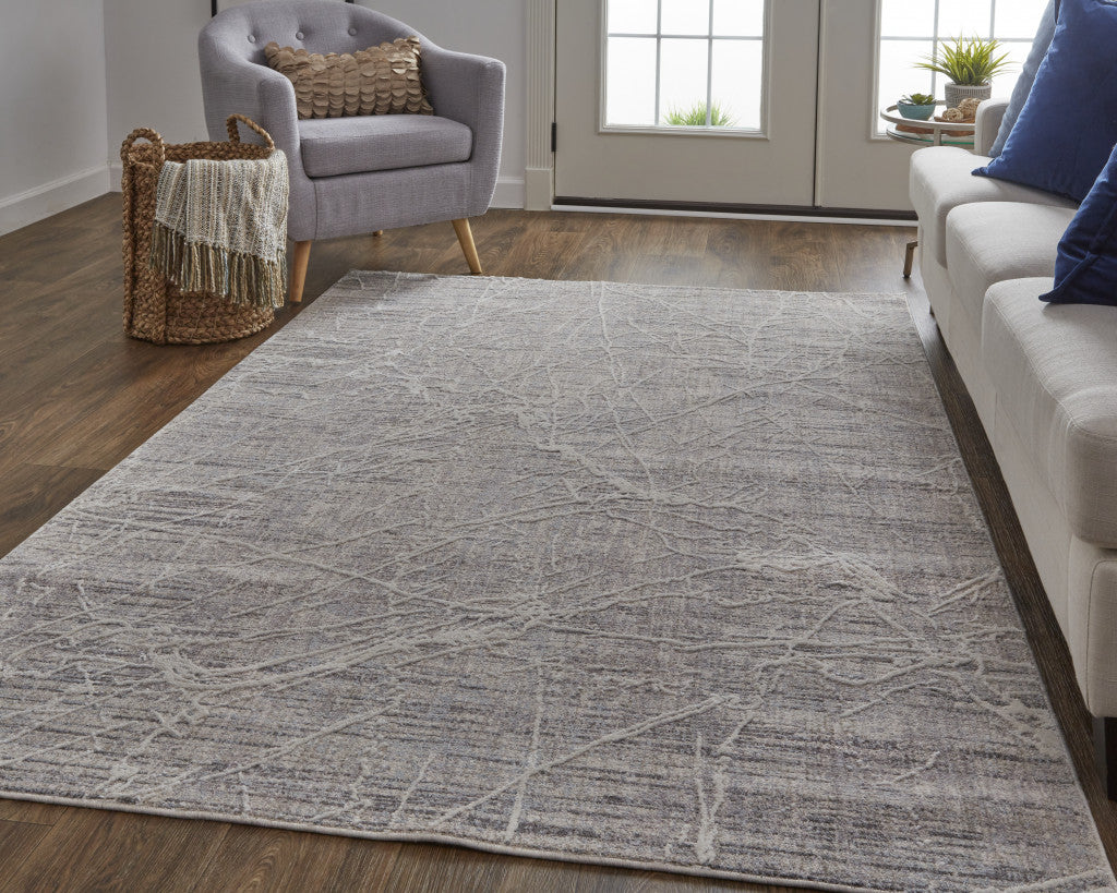 4' X 6' Gray Abstract Power Loom Distressed Area Rug