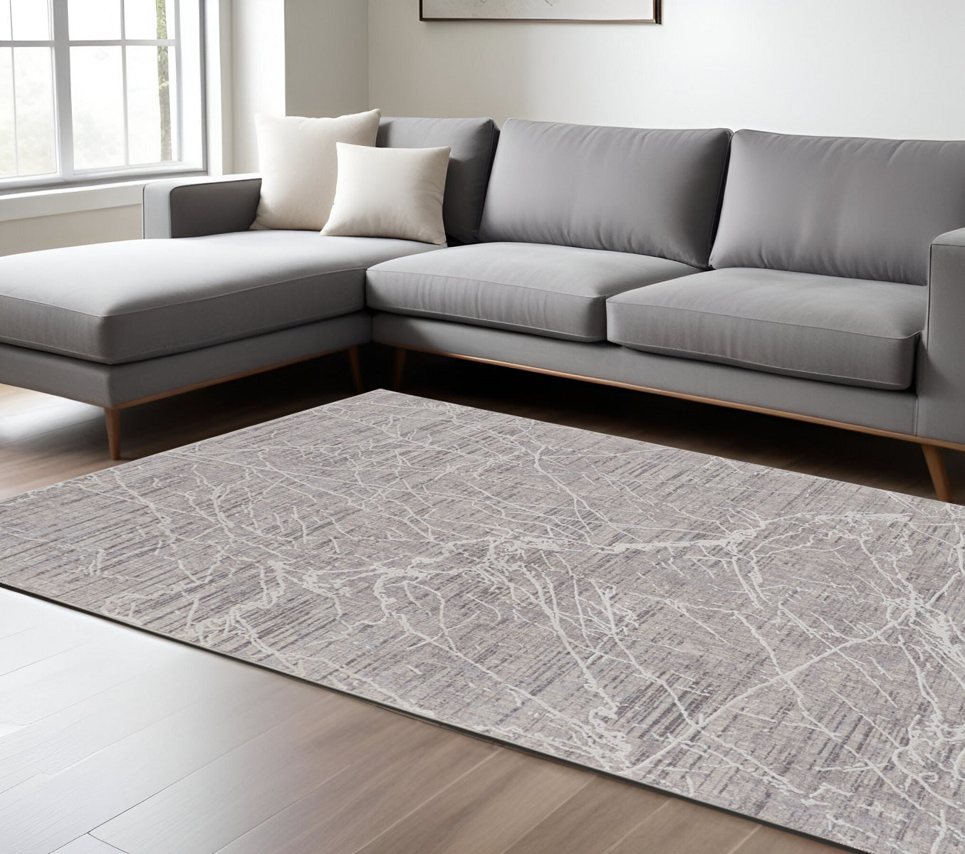 4' X 6' Gray Abstract Power Loom Distressed Area Rug